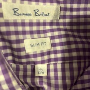 BURMA BUBAS Purple DESIGNER Checked Button Down Shirt Sz 15.5 x 32/33 ORIG $100+